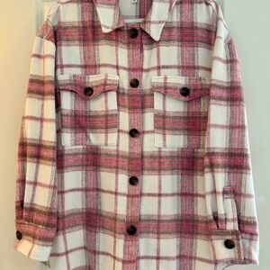Pink and White Plaid Button-Up Shacket